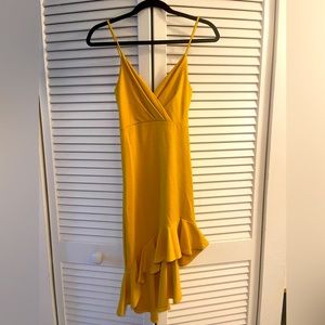Strappy Mustard Yellow Asymmetrical Ruffled Hem Mini Dress